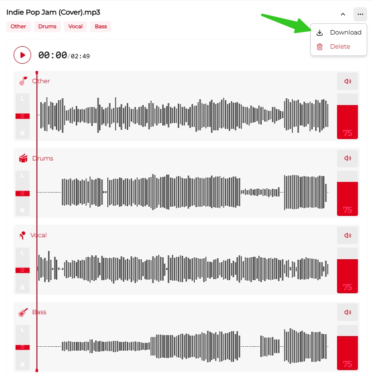 Adjust stems before download